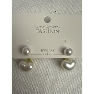 NWT Heart Shape Imitation Pearl Drop Pierced Convertible Fashion Earrings